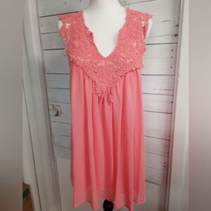 Calstyle Size Small Peach Chiffon Crochet Short Dress Tunic Flowy Lined Spring